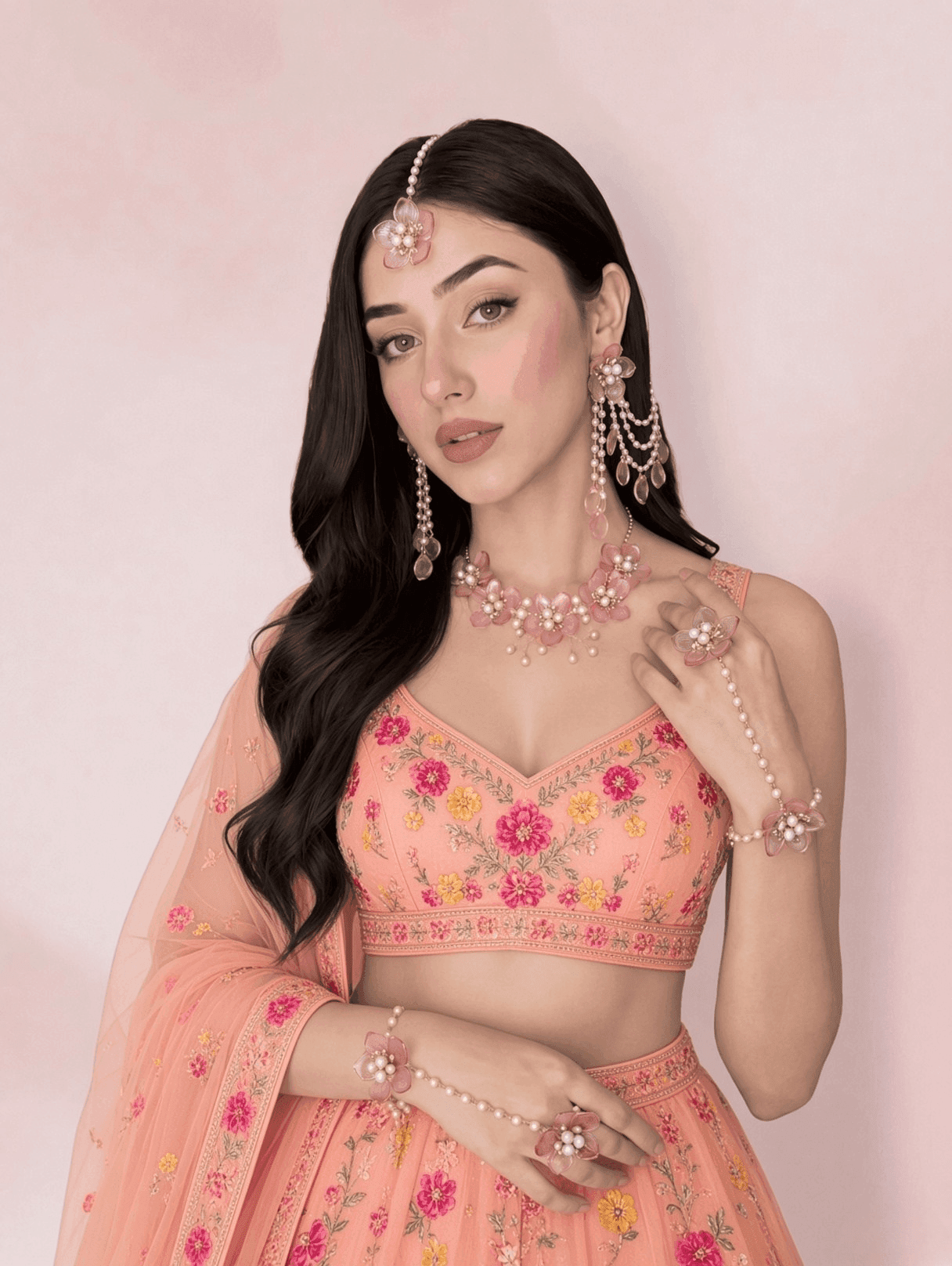 Powder Blue & Pink Floral Bridal Jewelry for Haldi-Mehndi