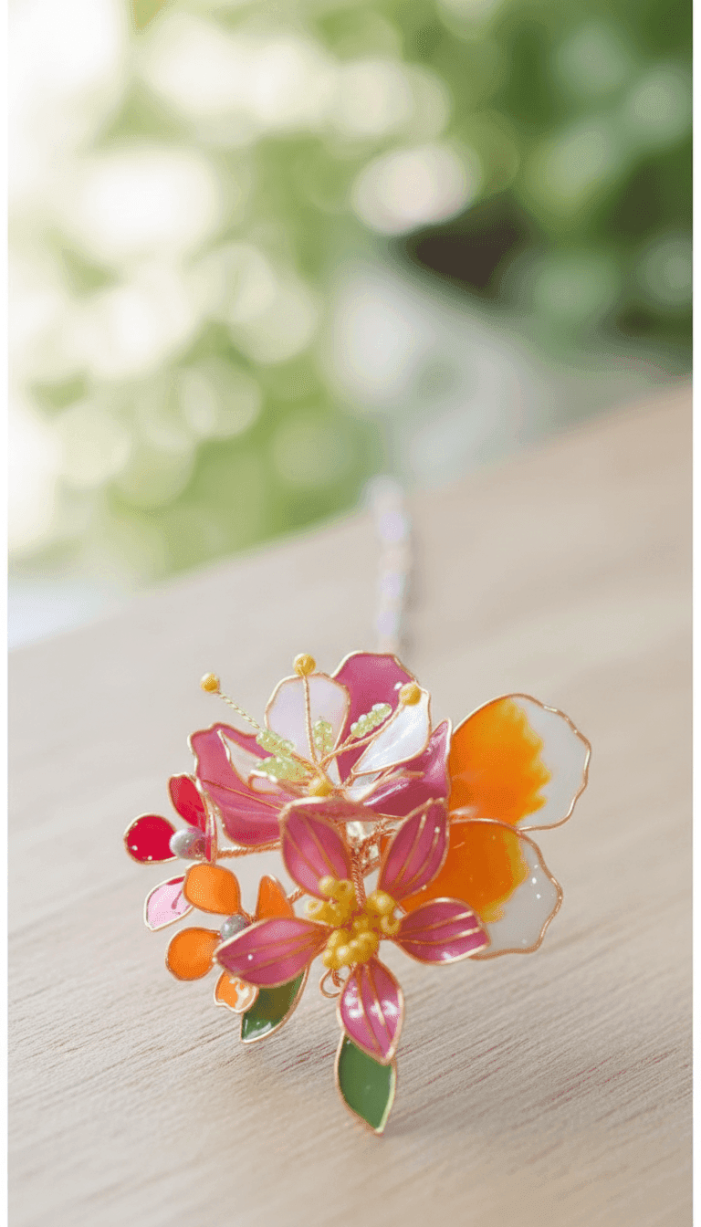 Handcrafted Resin Designer Maang Tikka with Pearl Floral Accents