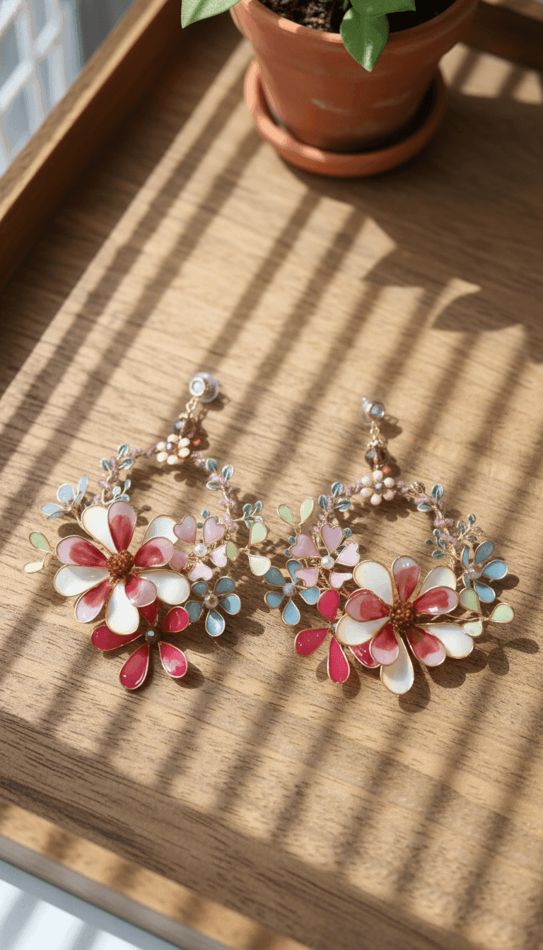 Handcrafted Floral Drop Resin Earrings for Women - Lightweight & Stunning