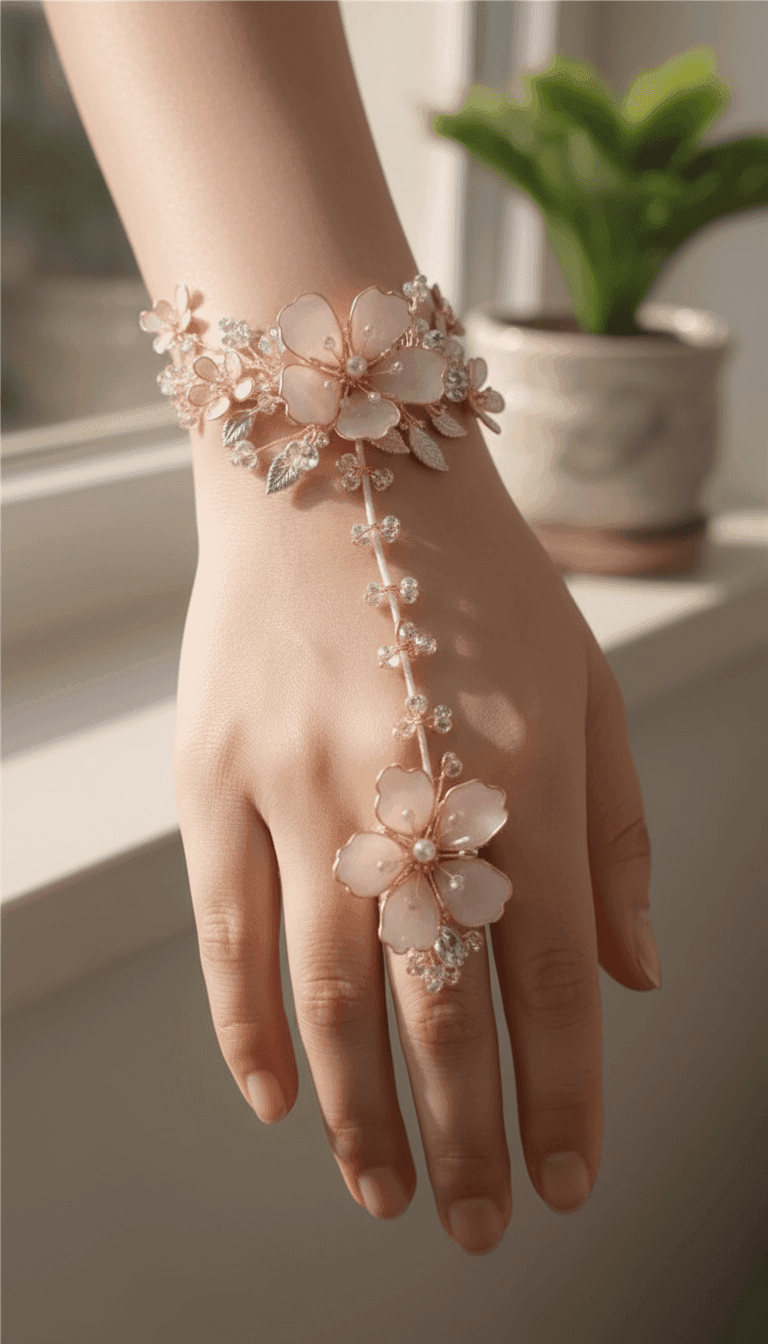 Handmade Floral Embrace Resin Hathphool - Elegant Hand Harness Jewellery