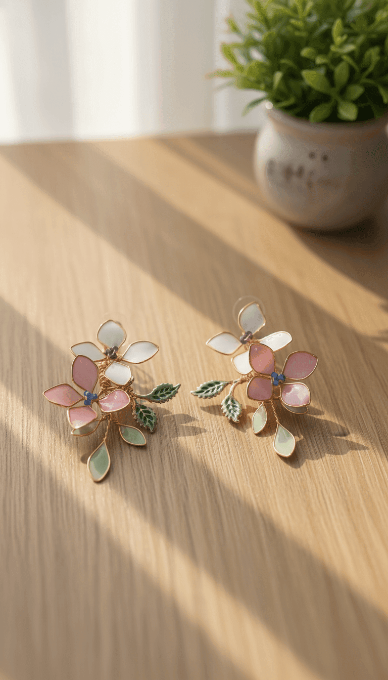 Pink & White Floral Resin Earrings for Women