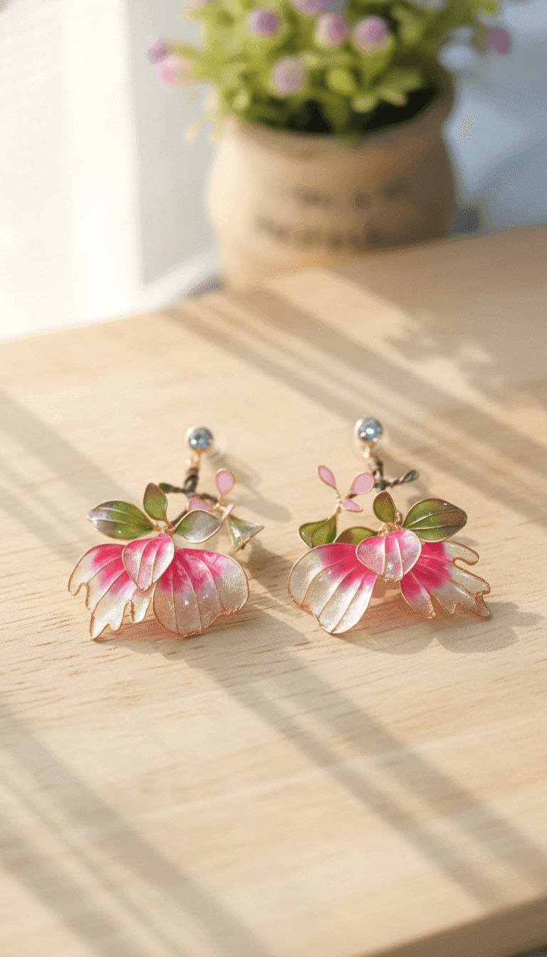 Designer Handmade Resin Earrings for Women - Lightweight Floral Drop Pair