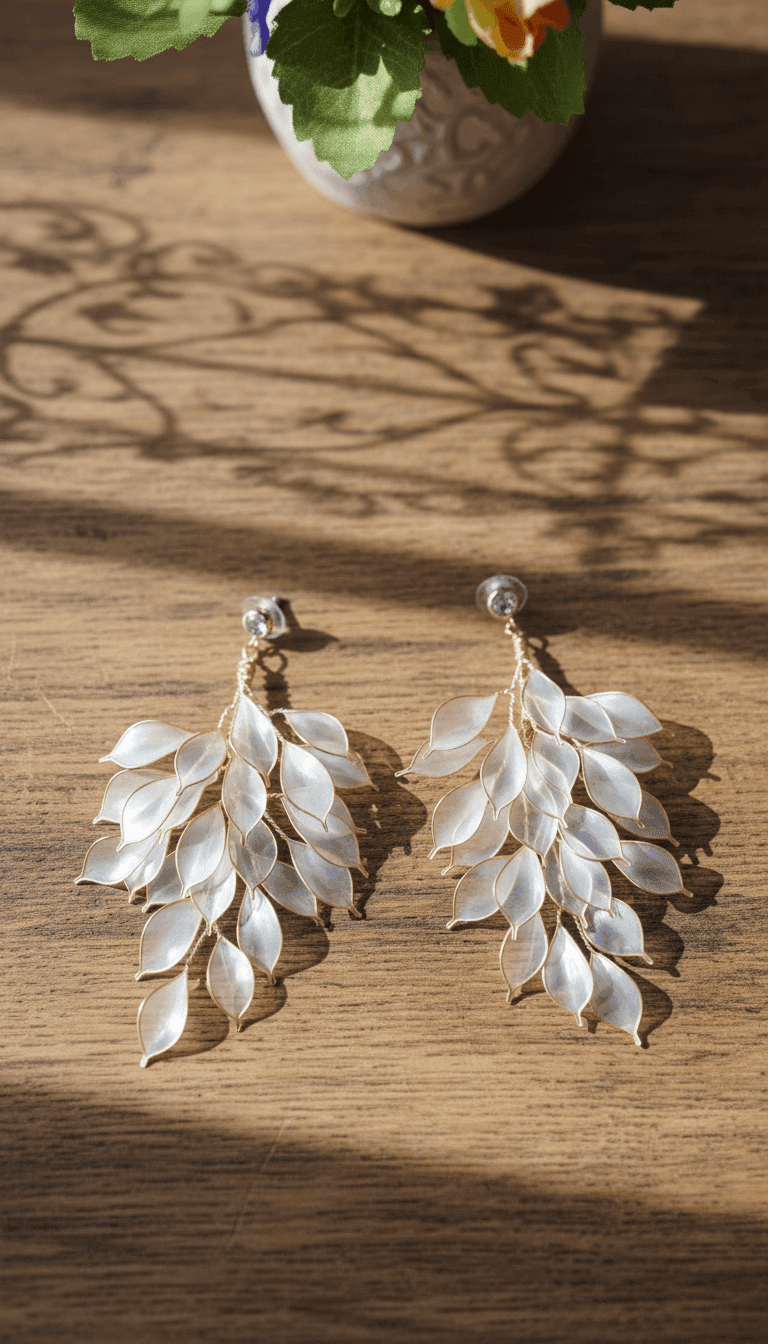Ivory Leaf Resin Earrings with Elegant Pearl Finish for Women