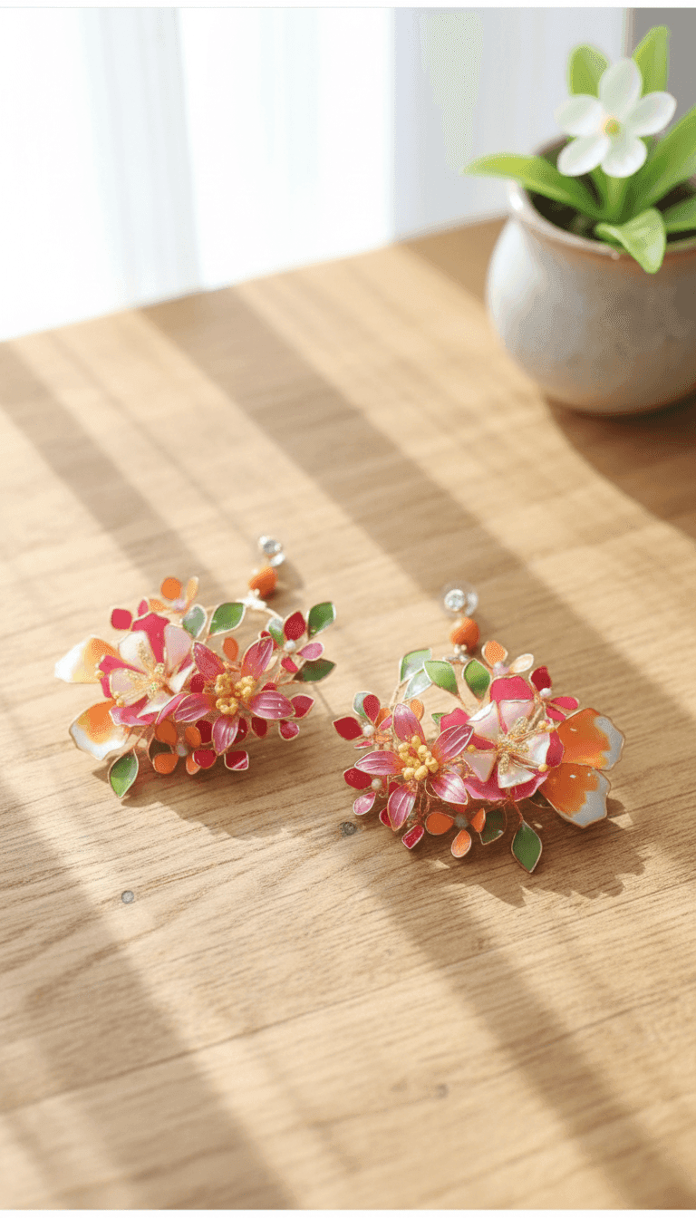 Pink & Orange Floral Resin Statement Earrings for Women
