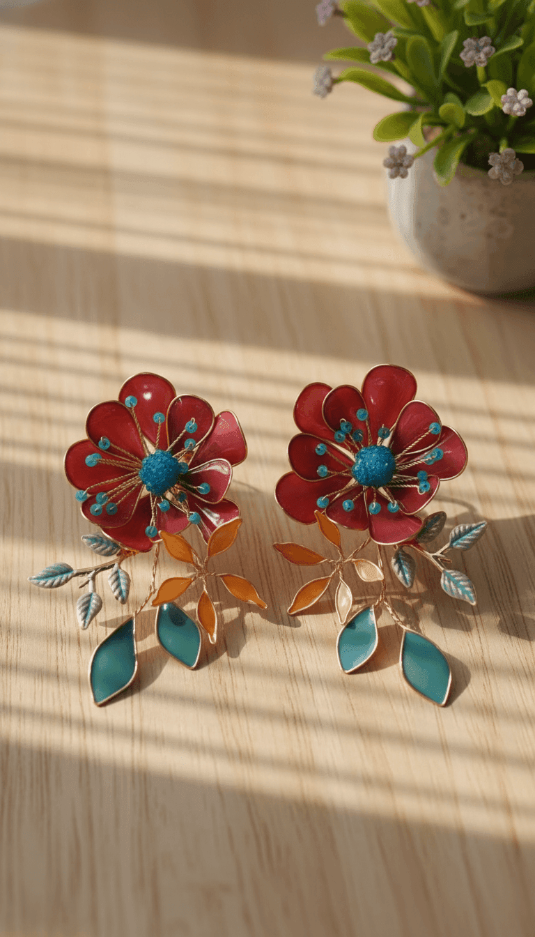 Handcrafted Ruby Resin Earrings for Wedding & Festive Wear