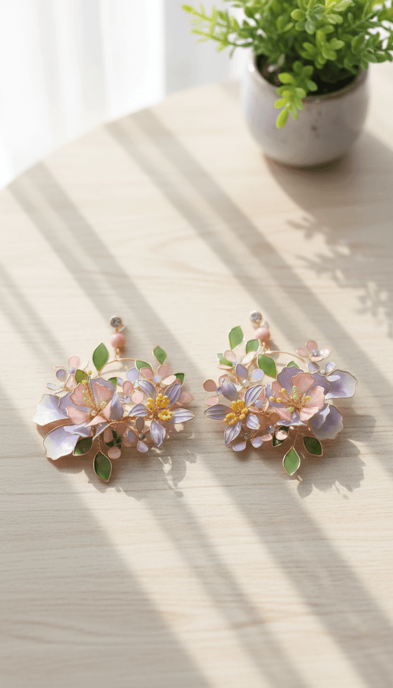 Pastel Pink & Lavender Floral Resin Statement Earrings for Women