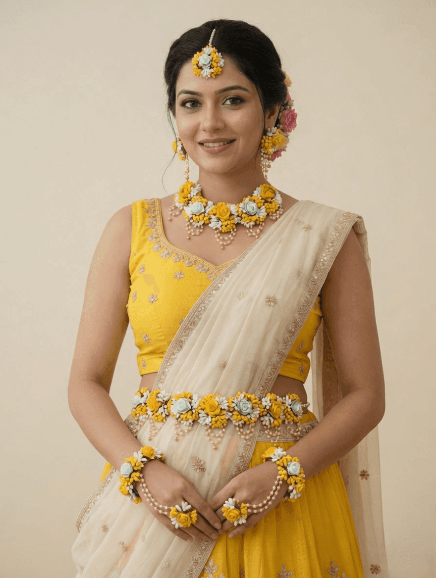Floral Jewellery for Saree Baby Shower Lehenga Jewellery Godh Bharai Necklace
