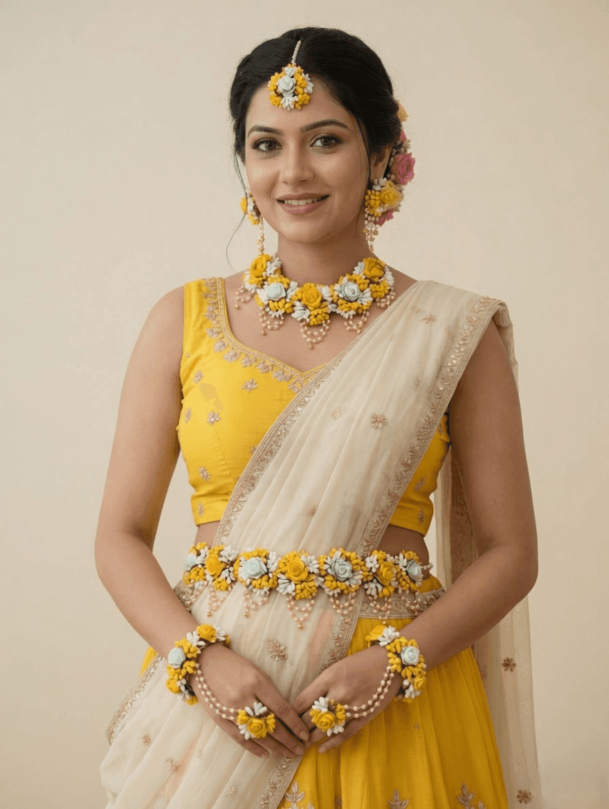 Floral Jewellery for Saree Baby Shower Lehenga Jewellery Godh Bharai Necklace