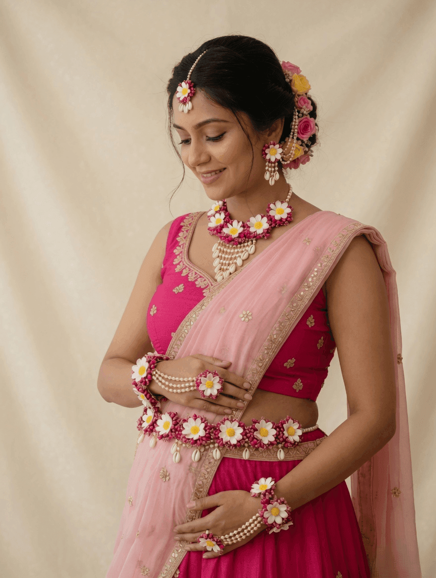 Traditional Godh Bharai Floral Baby Shower Jewellery