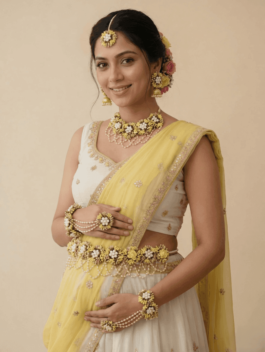 Floral Jewellery with Earrings Baby Shower Bracelet Set & Waist Belt