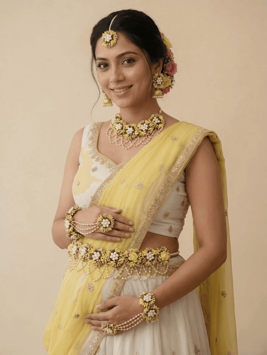 Floral Jewellery with Earrings Baby Shower Bracelet Set & Waist Belt