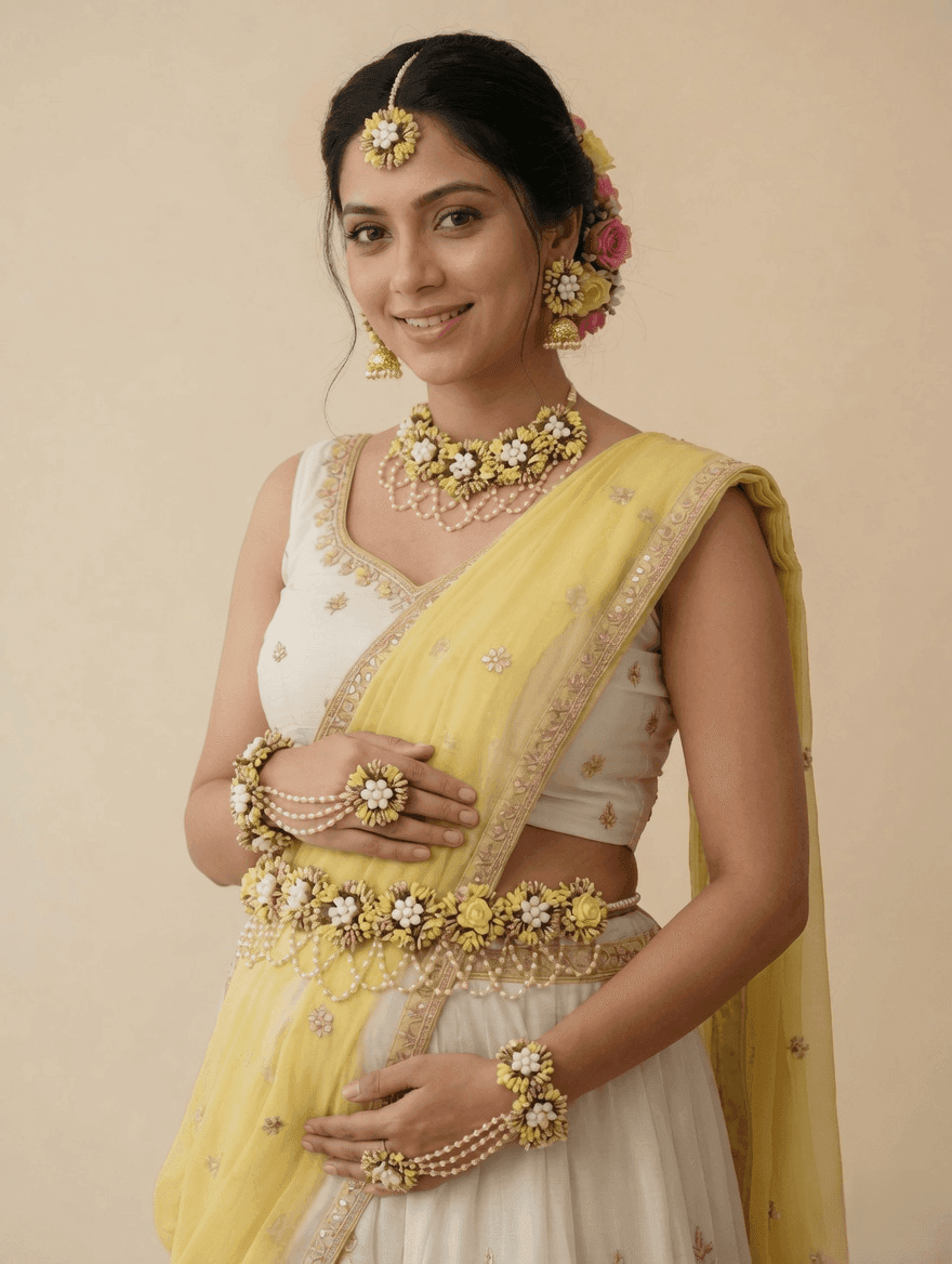 Floral Jewellery with Earrings Baby Shower Bracelet Set & Waist Belt