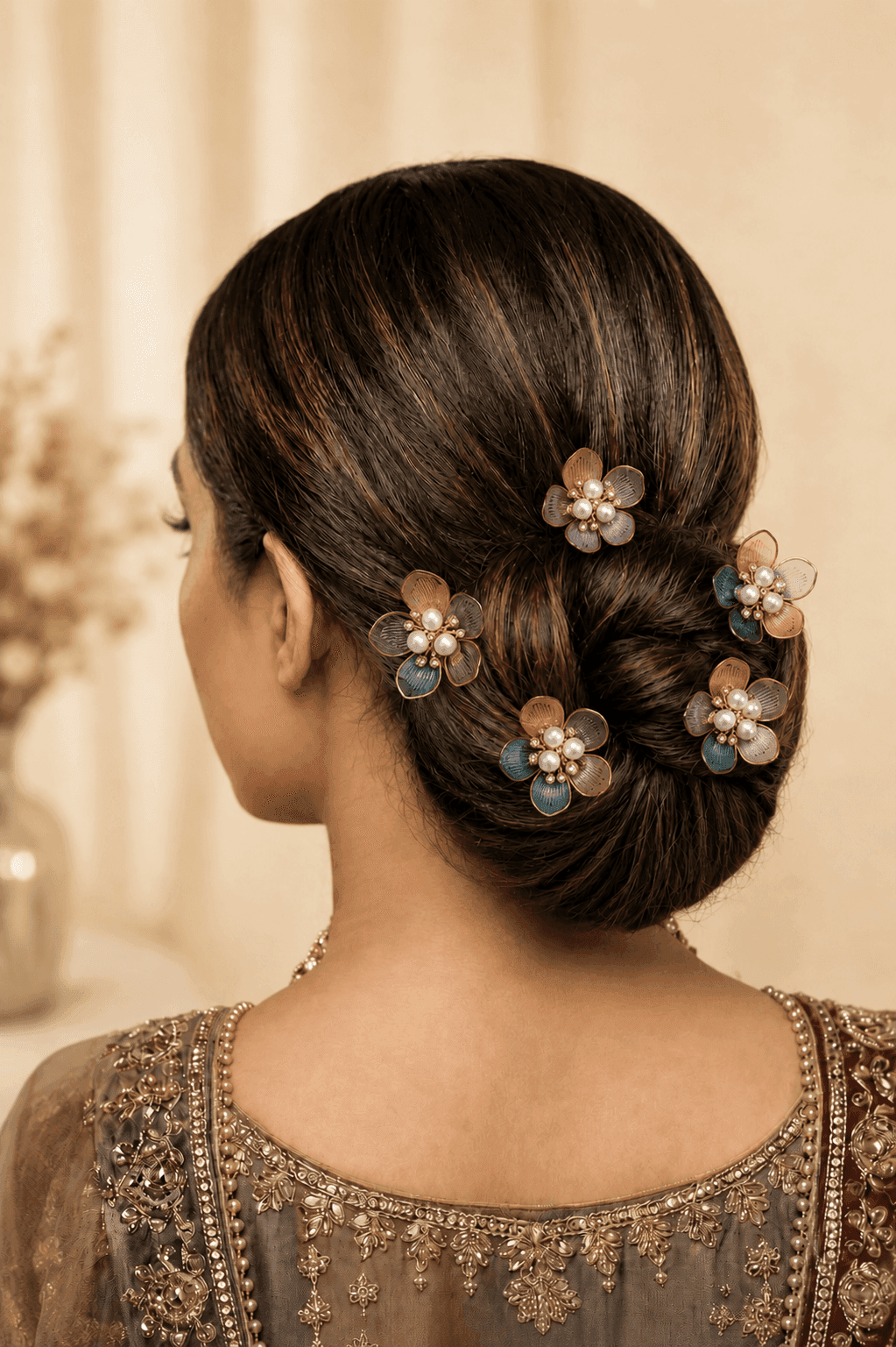 Multicolored Floral Acrylic Hair Pins for Wedding