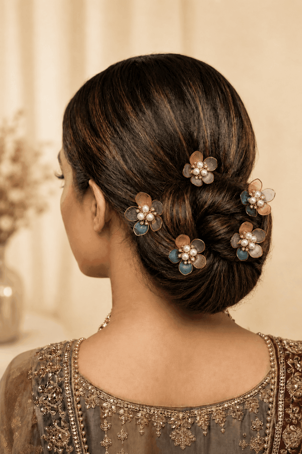 Multicolored Floral Acrylic Hair Pins for Wedding