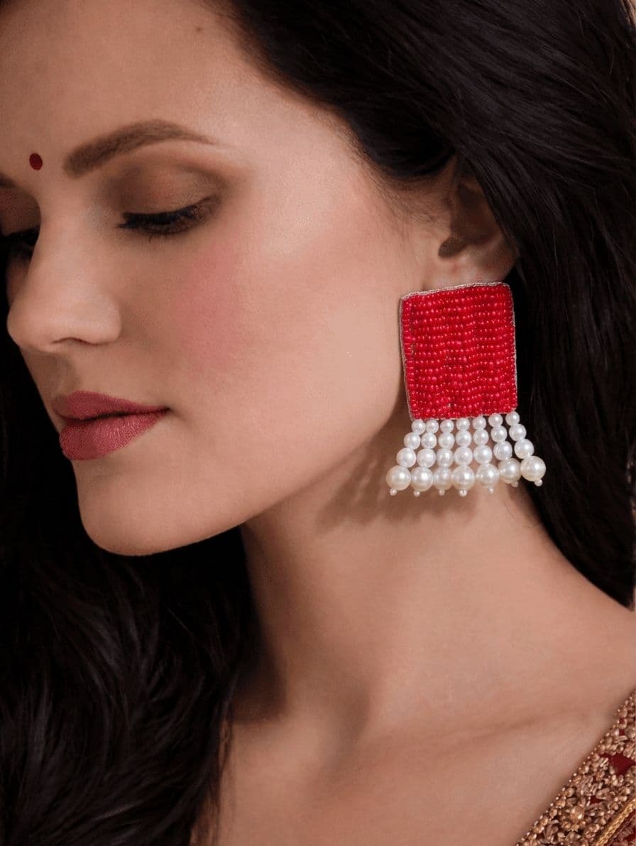 Radiant Pink Pearl: Handcrafted Beaded Earrings for Women and Girls