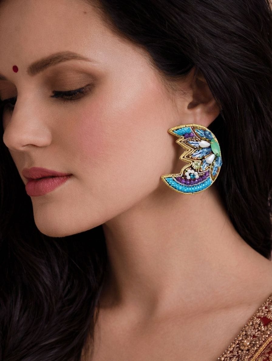 Charming Blue Moon: Handmade Crystal Beaded Earrings for Women