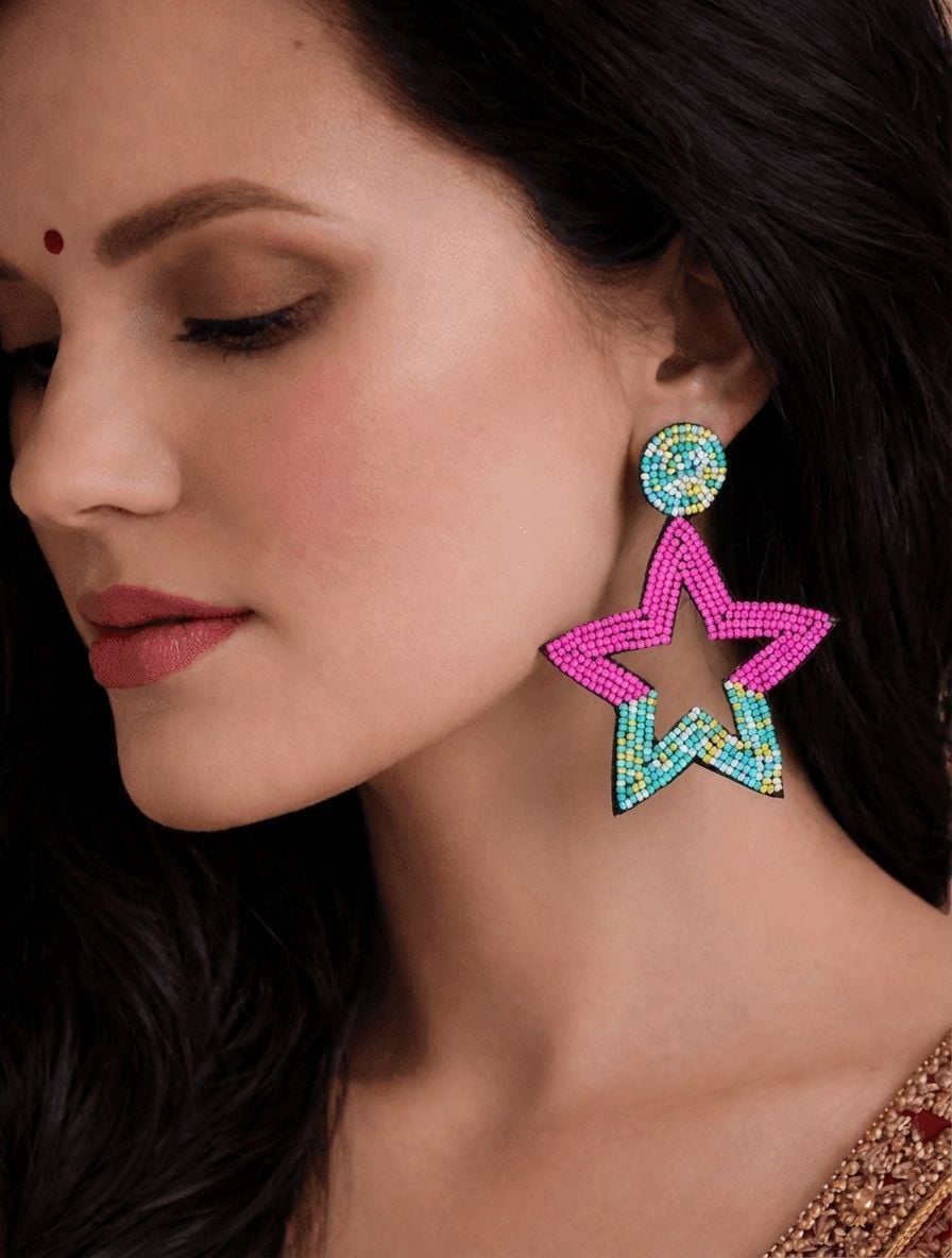 Multicolor Star Handmade Beaded Drop Earrings for Trendy Outfit