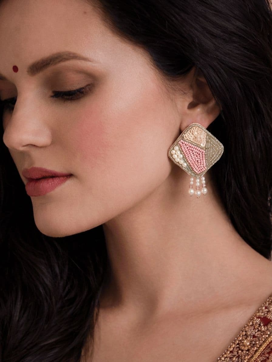 Bubblegum Bling Earrings - Indian Handmade Beaded Statement Stud Earrings