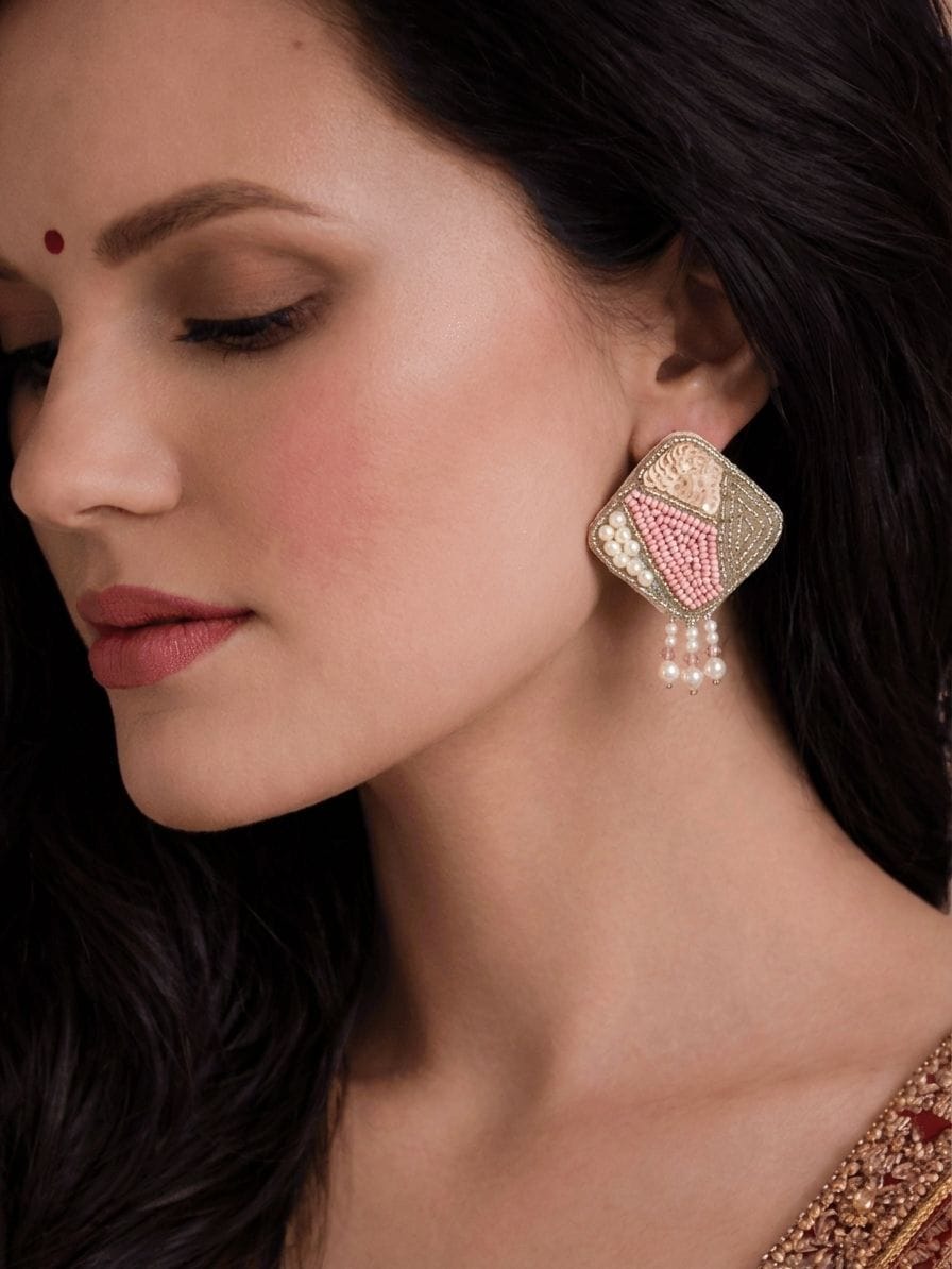 Bubblegum Bling Earrings - Indian Handmade Beaded Statement Stud Earrings