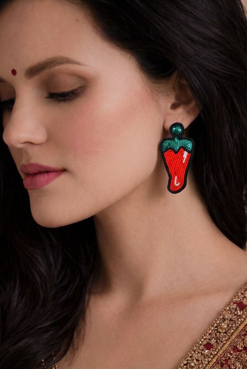 Tikhi Mirchi Earrings- Quirky Handmade Beaded Earrings for Women