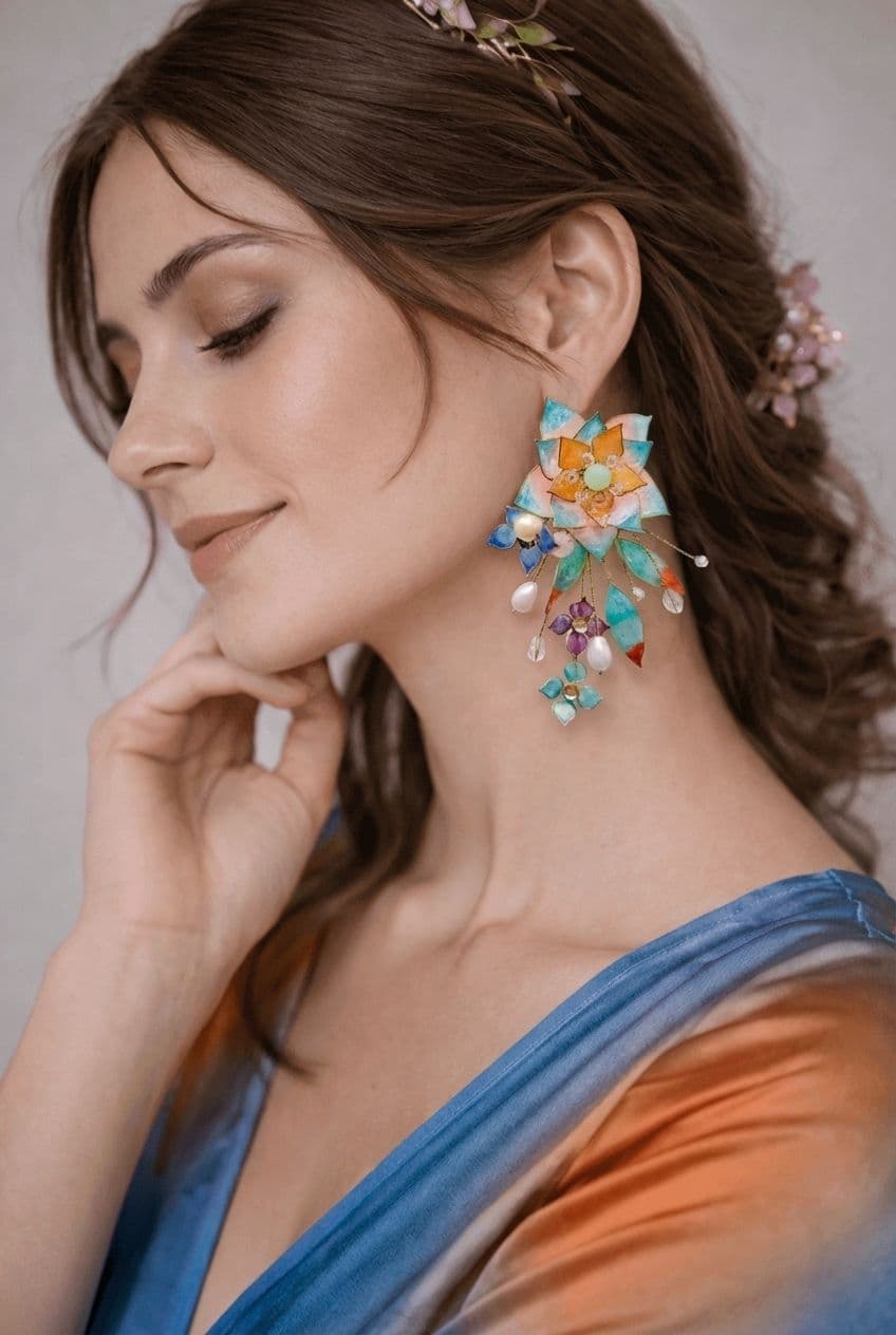 Pastel Multicolor Floral Resin Drop Earrings with Pearl Accents
