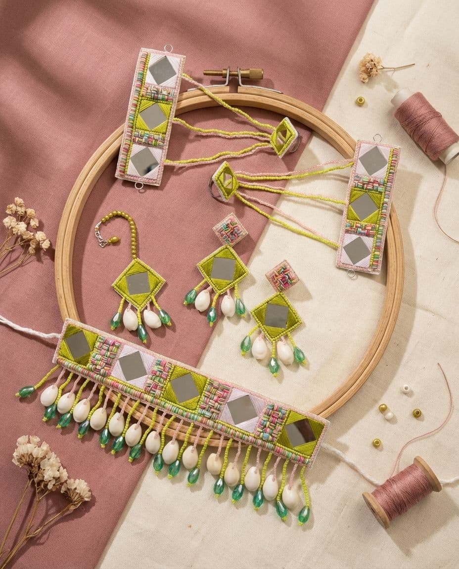 Green-Pink Handmade Wedding Extravaganza - Bridal Jewellery Set