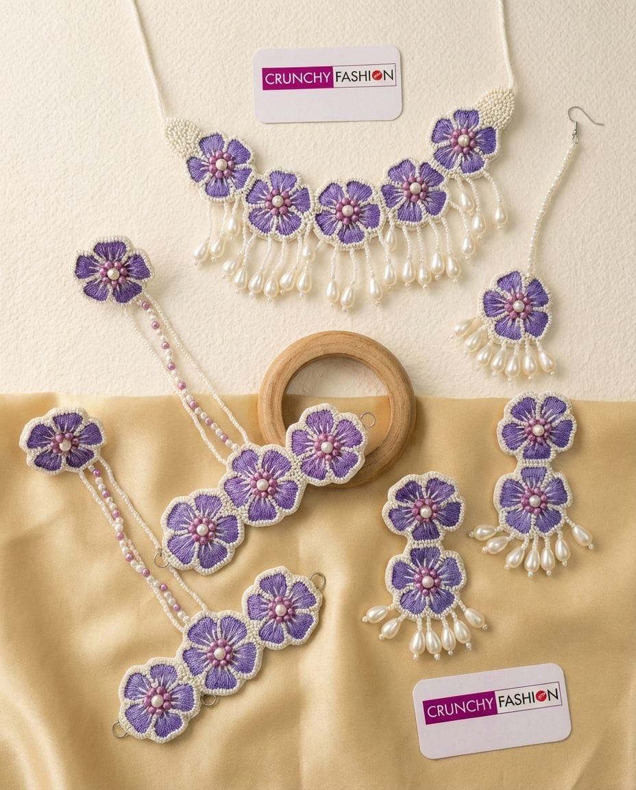 Handcrafted Floral Asymmetry: Yellow Flower Jewellery for Haldi