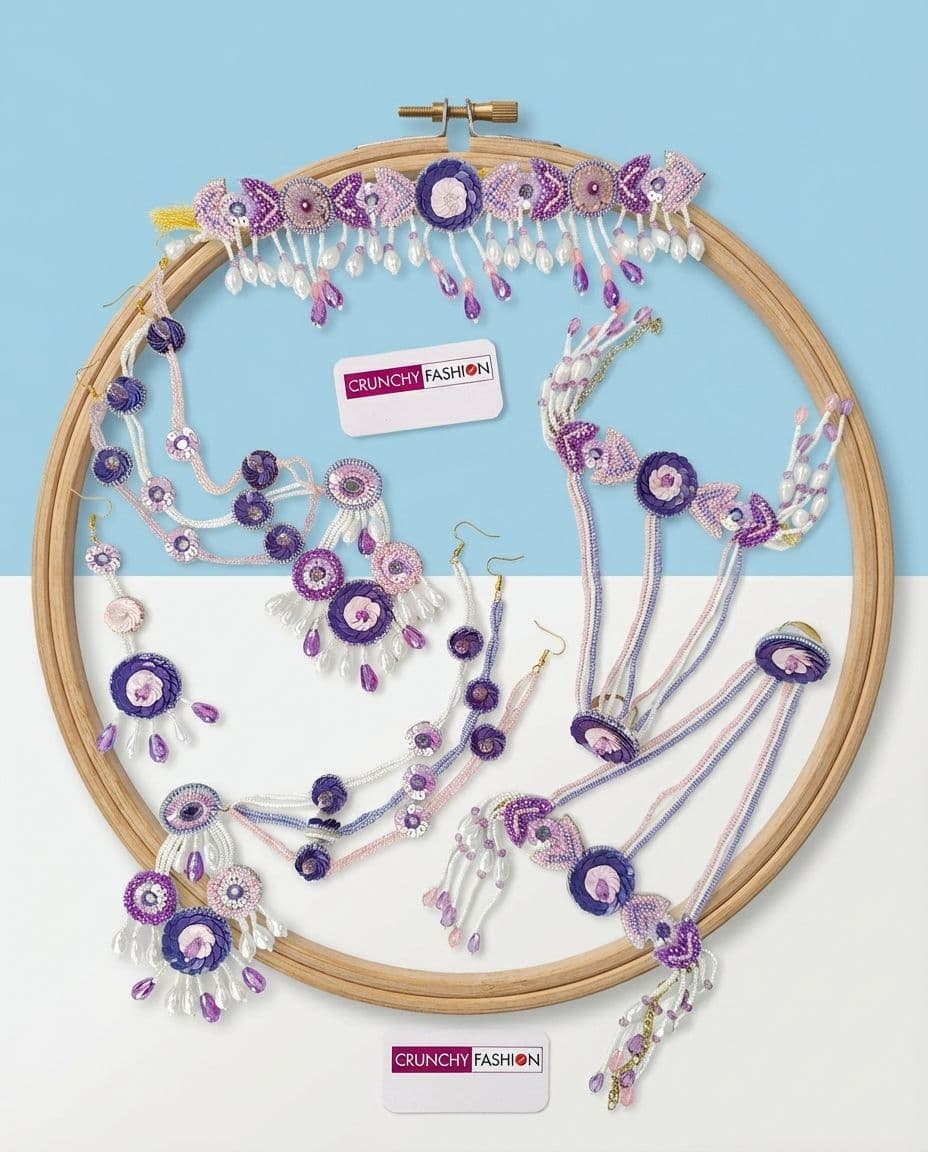 Floral Bliss: Multicolored Beaded Handmade Jewelry Set for Fashion-forward Seniors and Girls