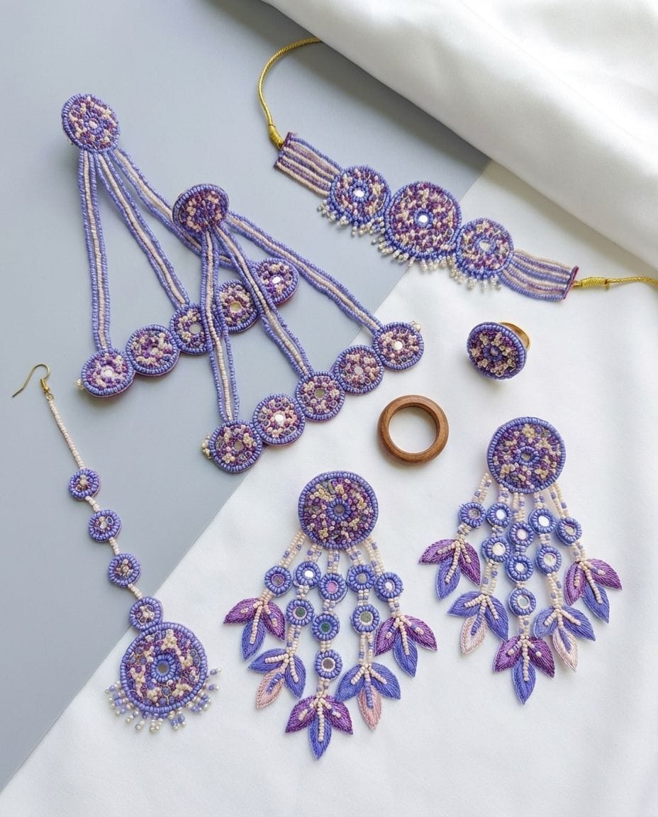 Handcrafted Floral Carnival Jewellery, Aqua & Sky-Blue, Haldi-Mehndi