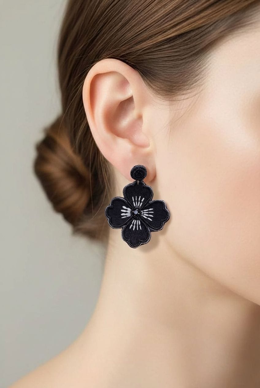 Pink Flower Handmade Beaded Dangler Earrings for Women & Girls