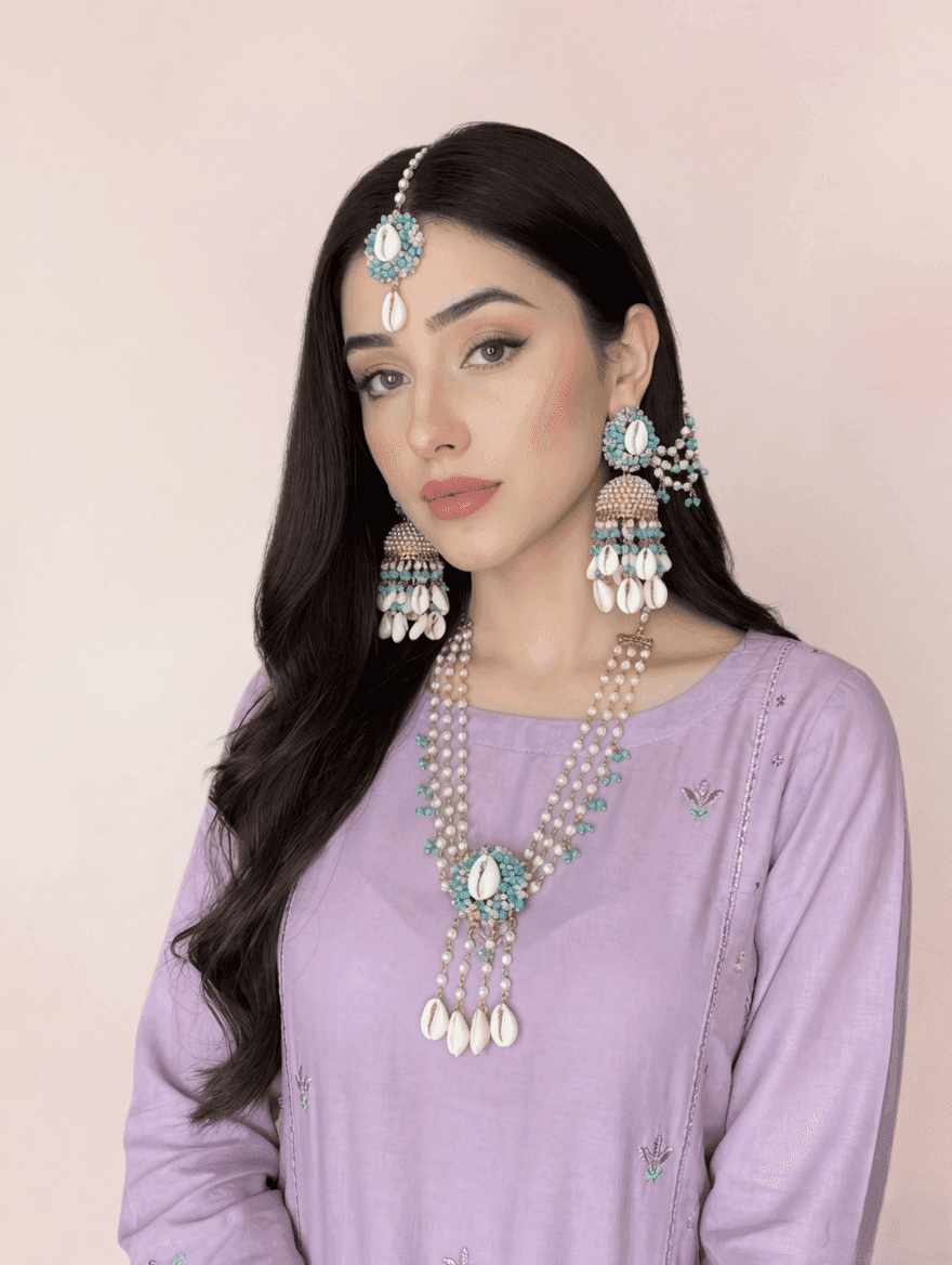Lavender Sea Shell Haldi Mehndi Jewellery Set