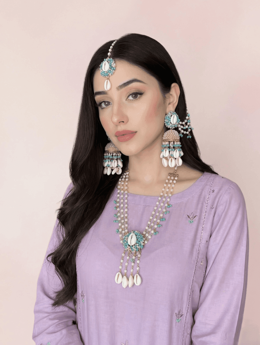 Lavender Sea Shell Haldi Mehndi Jewellery Set