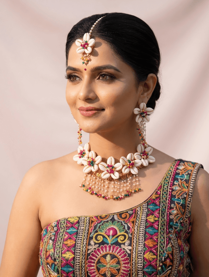 Multicolored Pearl & Cowrie Shell Festival Jewelry Set for Fashionistas