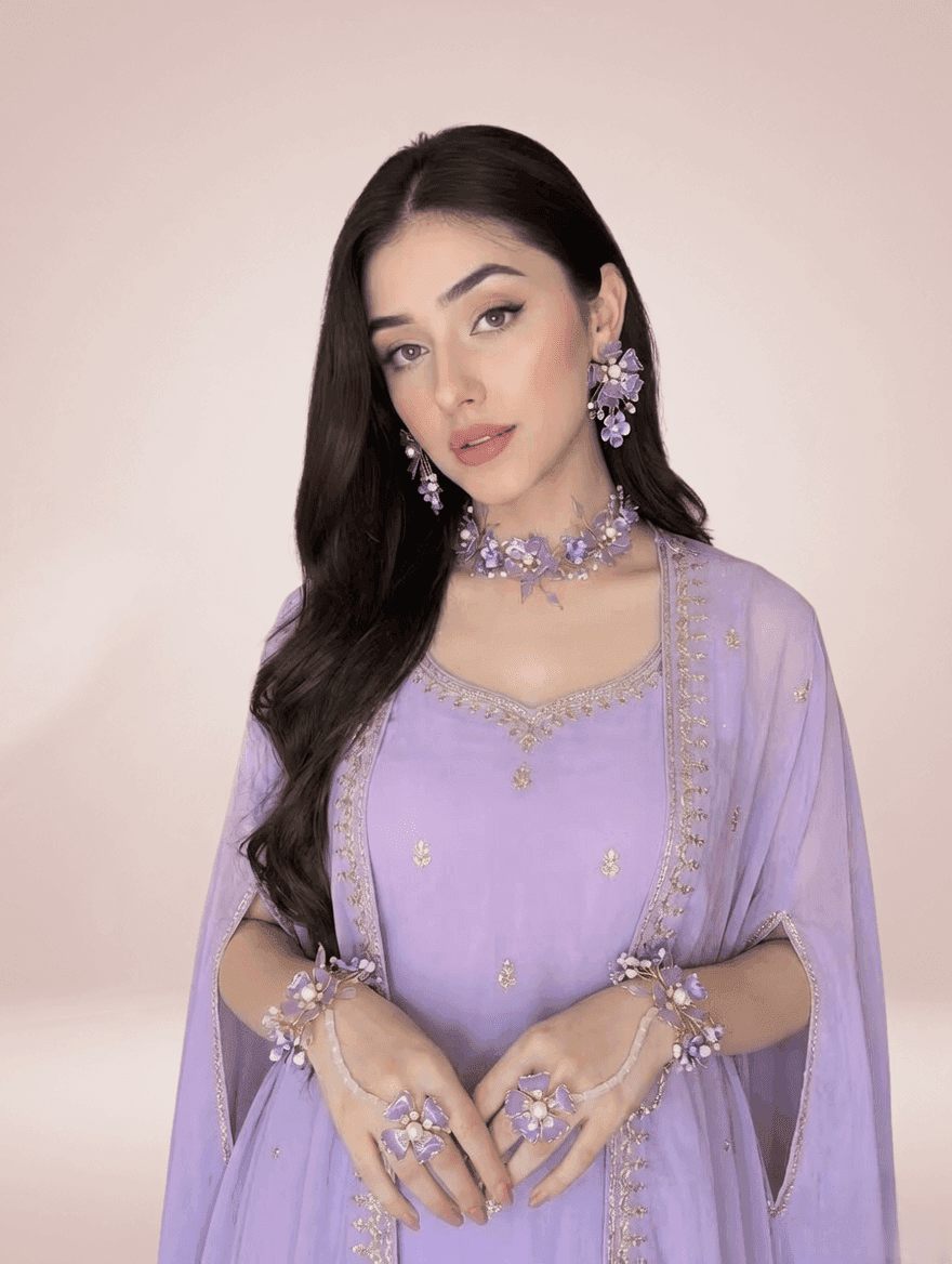 Lavender Floral Resin Bridal Haldi Jewellery Set