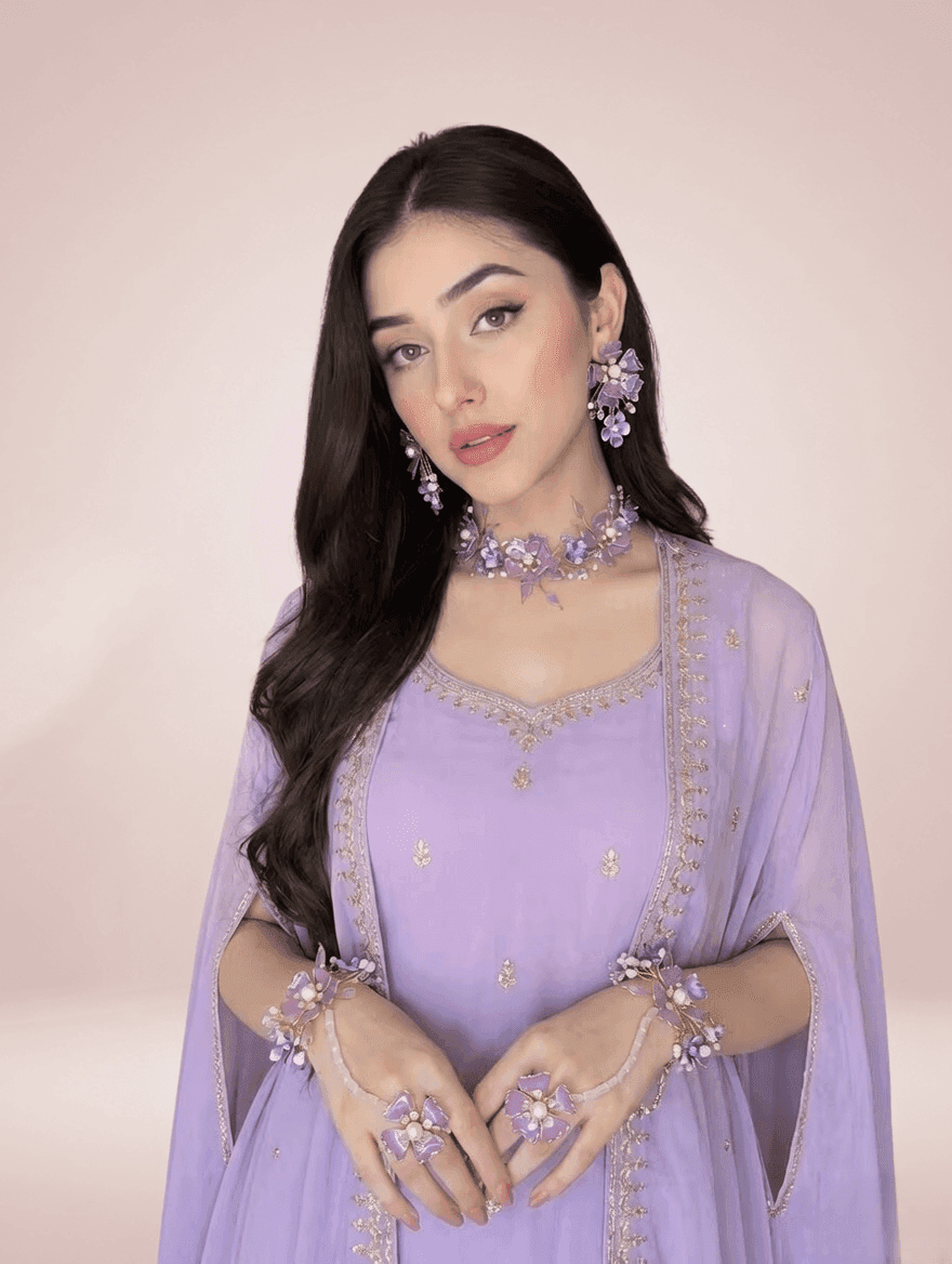 Lavender Floral Resin Bridal Haldi Jewellery Set