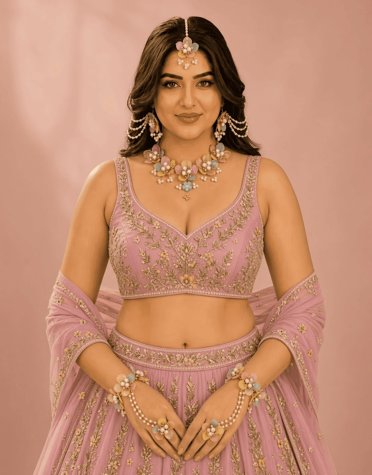 Carnival Resin Art: Multi Floral Bridal Jewellery Set for Haldi-Mehndi