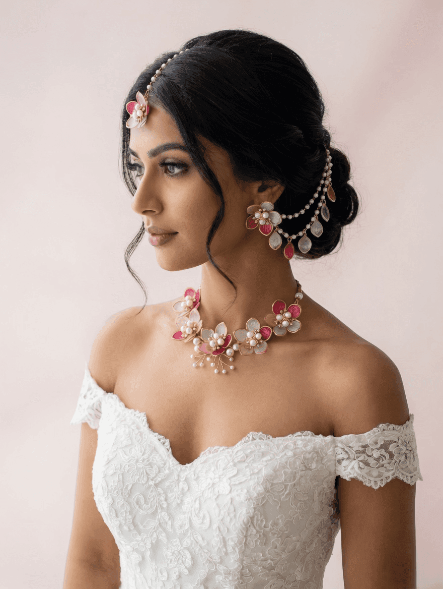 Handmade Bridal Green-Pink Floral Resin Jewellery for Haldi & Mehndi