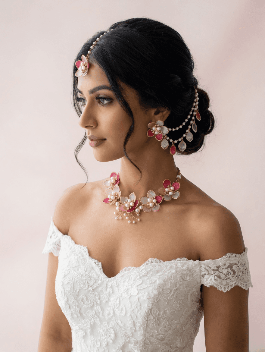 Handmade Bridal Green-Pink Floral Resin Jewellery for Haldi & Mehndi