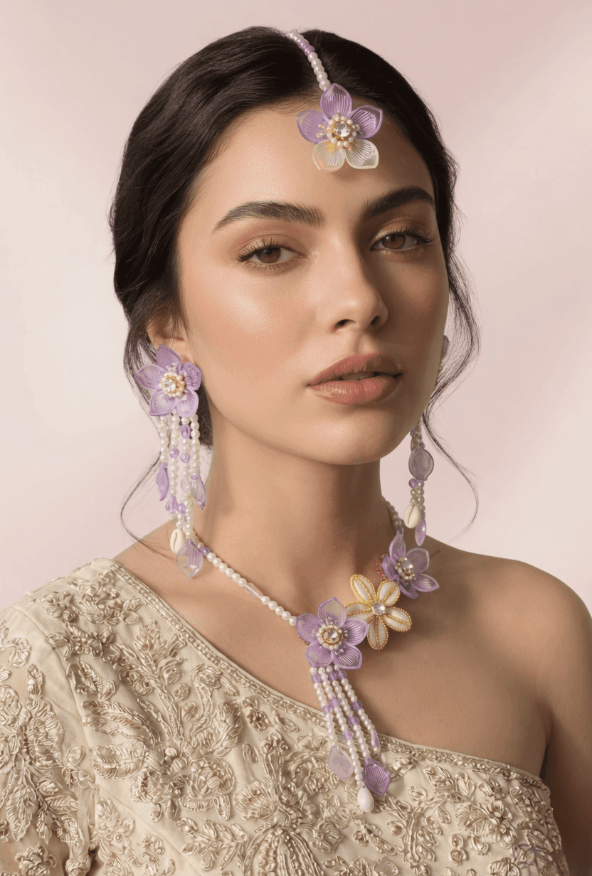 Lavender Bloom - Handmade Floral & Sea Shell Bridal Jewellery Set