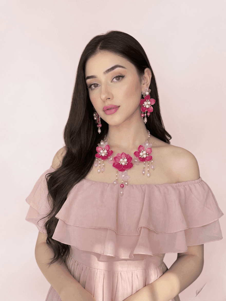 Pink Floral Acrylic Jewellery Set for Haldi-Mehndi carnivals