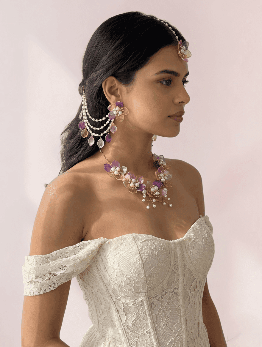 Yellow-Pink Acrylic Flowers Jewelry: Bridal and Haldi-Mehndi Carnival Collection