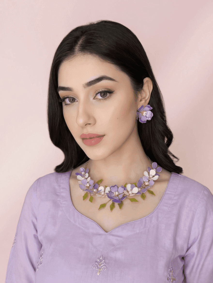 Lavender White Floral Resin Bridal Haldi Jewellery Set