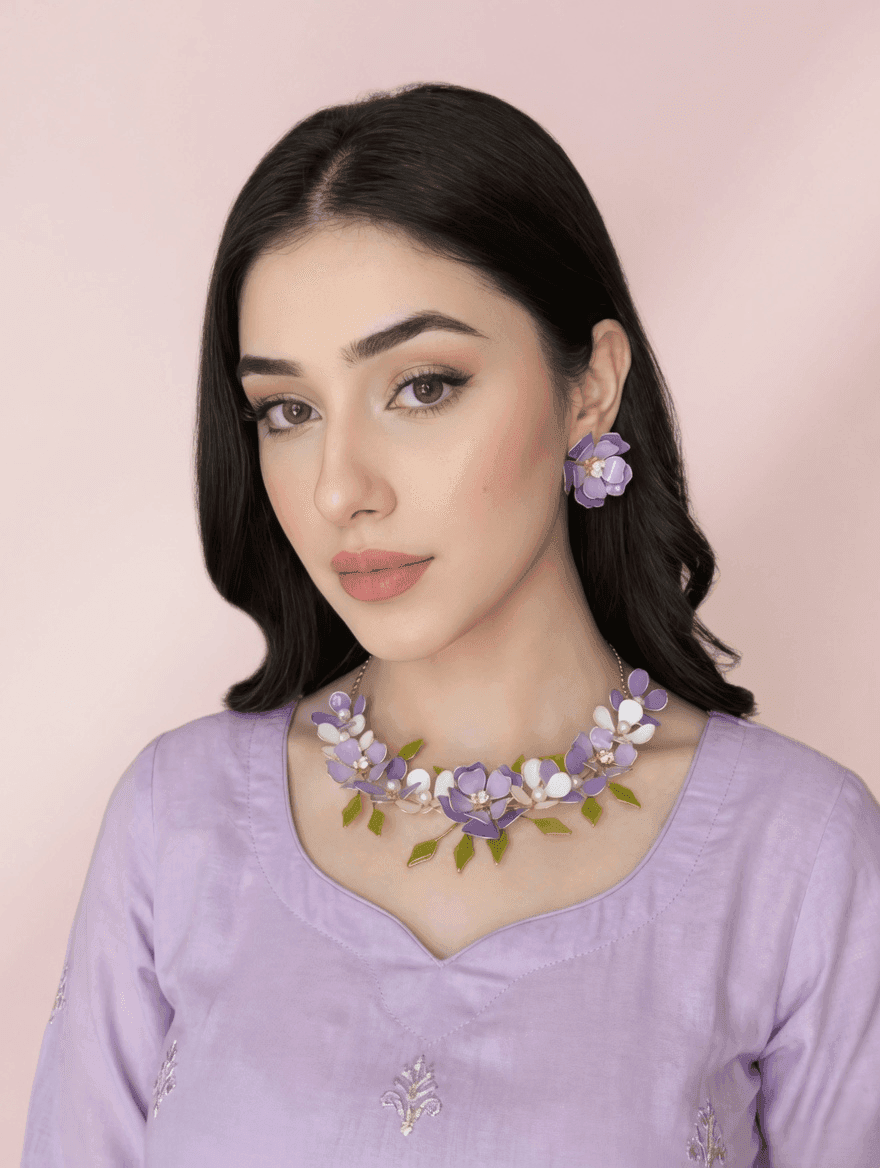 Lavender White Floral Resin Bridal Haldi Jewellery Set