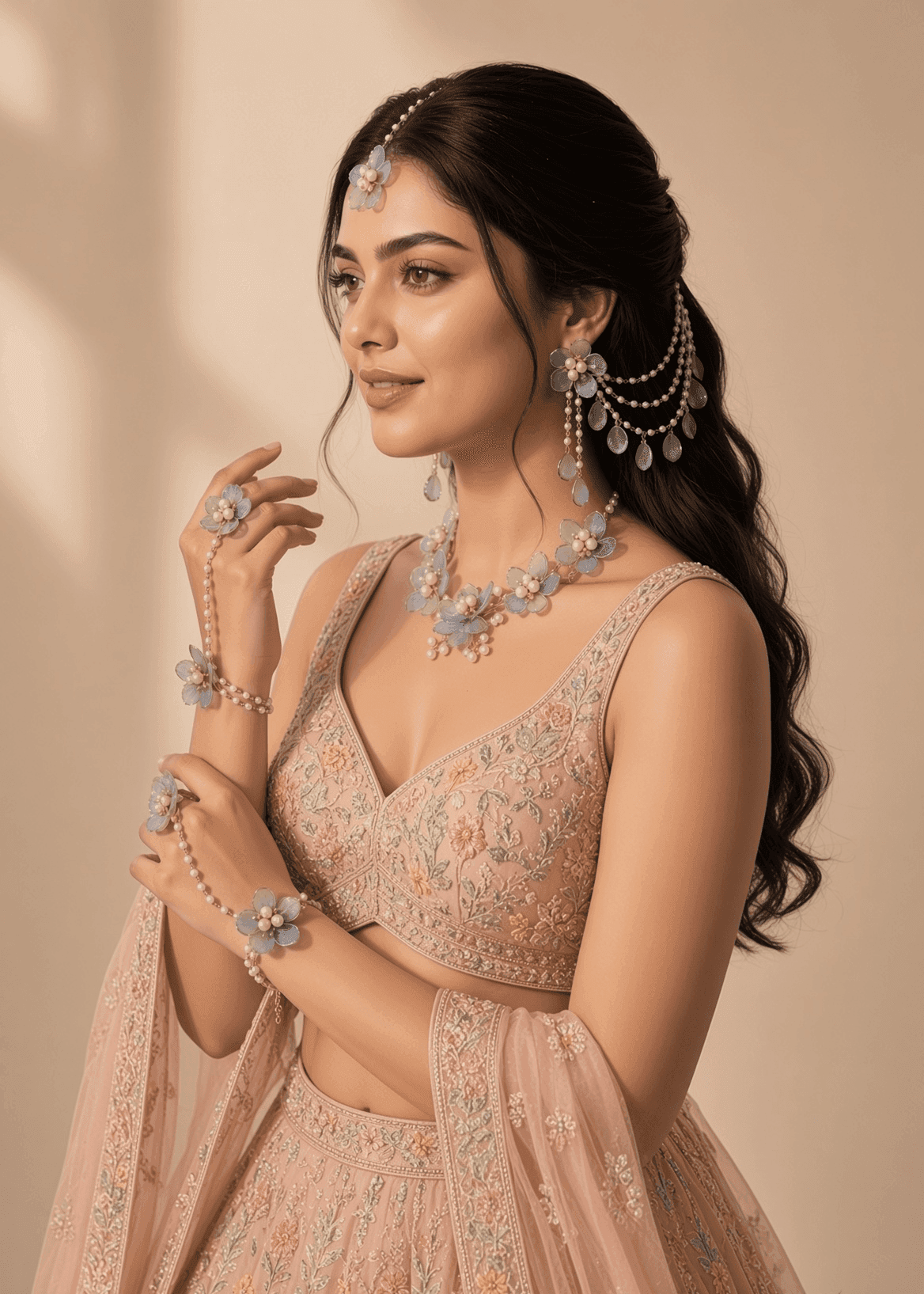Powder Blue Floral: Handmade Haldi-Mehndi Jewels for Stylish Brides