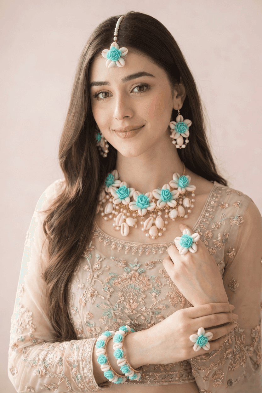 Emerald Blossom & Shell Bridal Set - Jewelry for Women & Girls