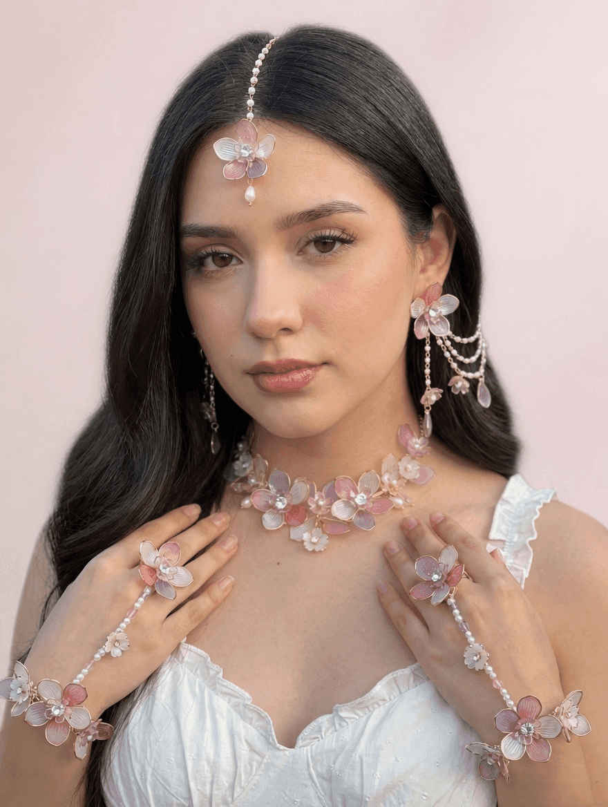 Lavender-Pink Floral: Handmade Acrylic Carnival Jewelry for Brides
