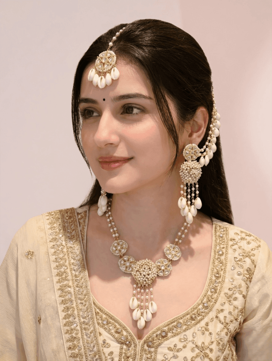 Traditional Haldi Jewellery Set for Bride with Cowrie Shell