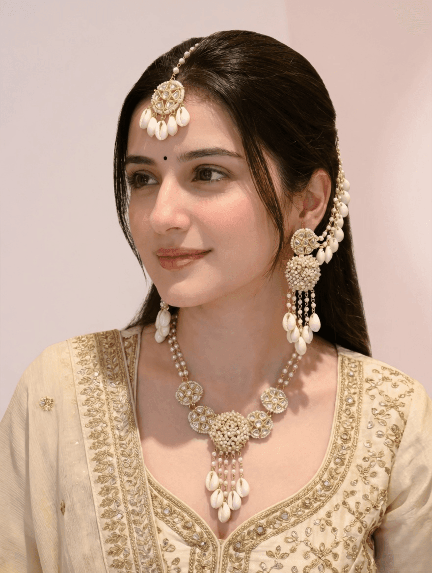 Traditional Haldi Jewellery Set for Bride with Cowrie Shell