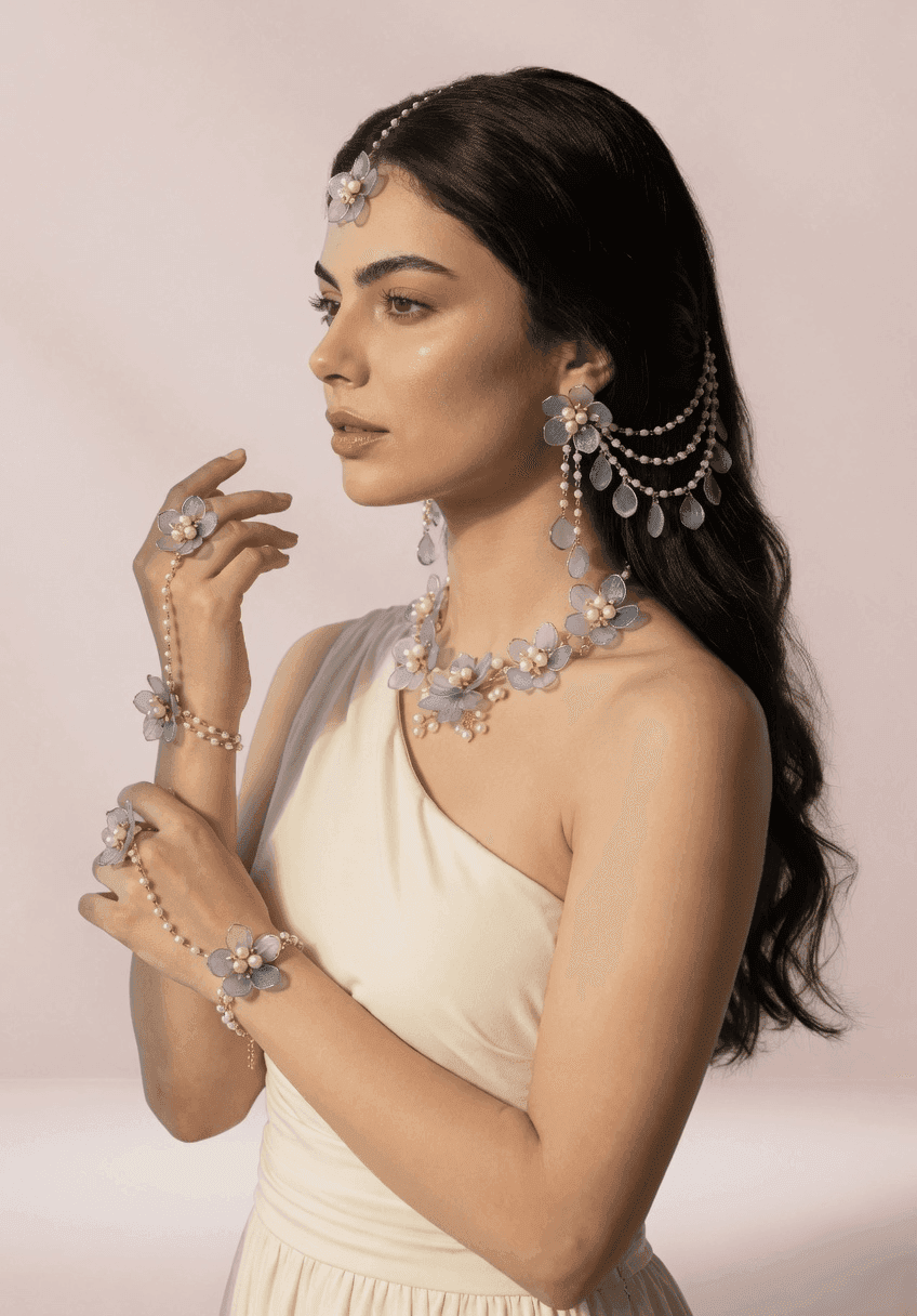 Powder Blue Floral: Handmade Haldi-Mehndi Jewels for Stylish Brides