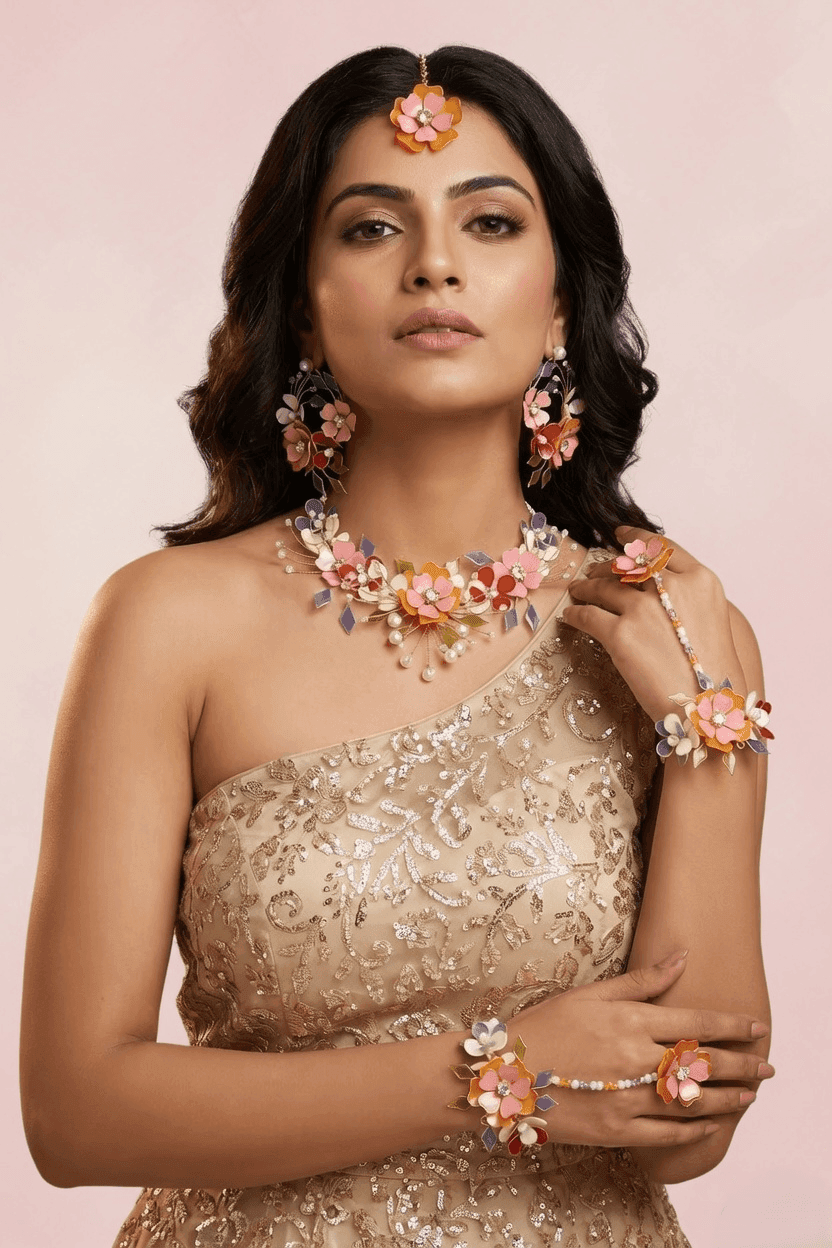 Multicolored Floral Jewellery Set for Haldi Mehndi Brides Resin